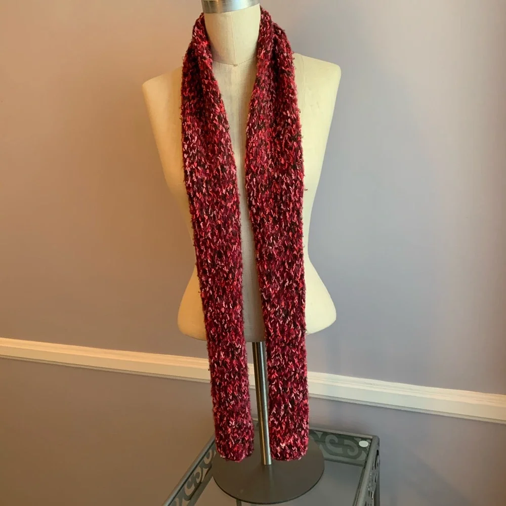 Red chenille scarf in multi shades approximately 64” long warm and cozy